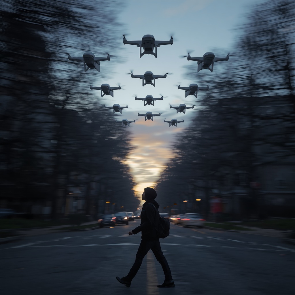 Drones around a person